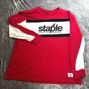 Staple Pigeon Mens Long Sleeve T-Shirt Red White Black Respect All Fear None L